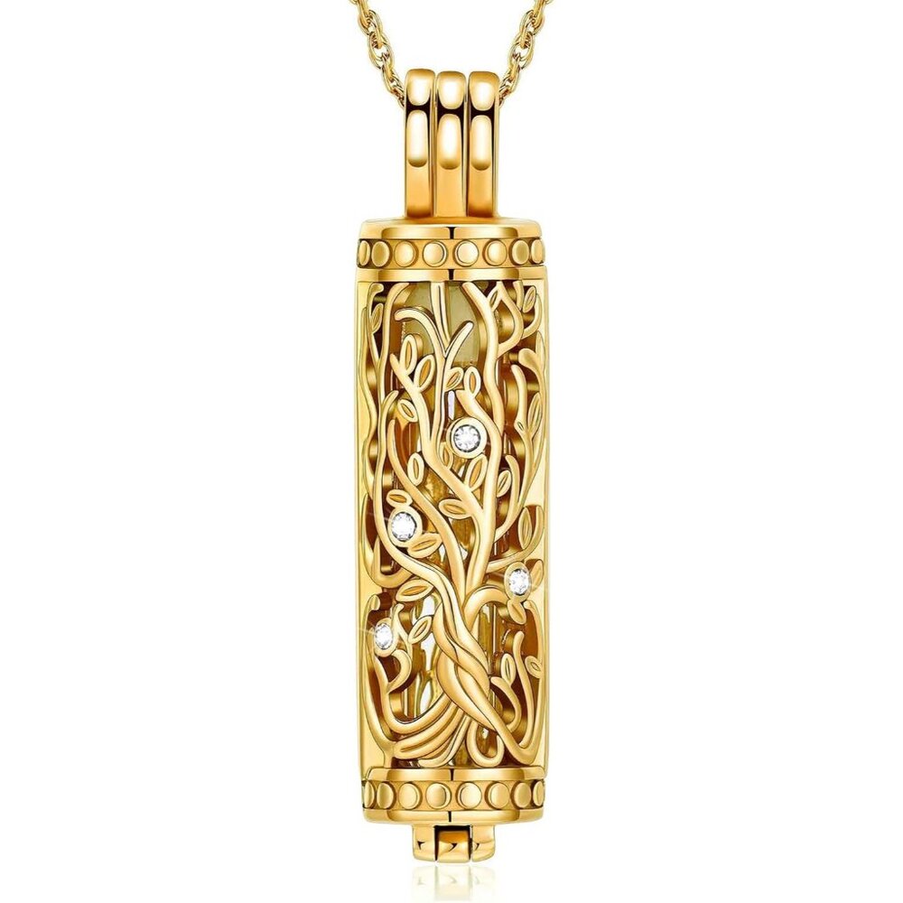 Gold Tree Vine Pendant Necklace with Crystal Accents